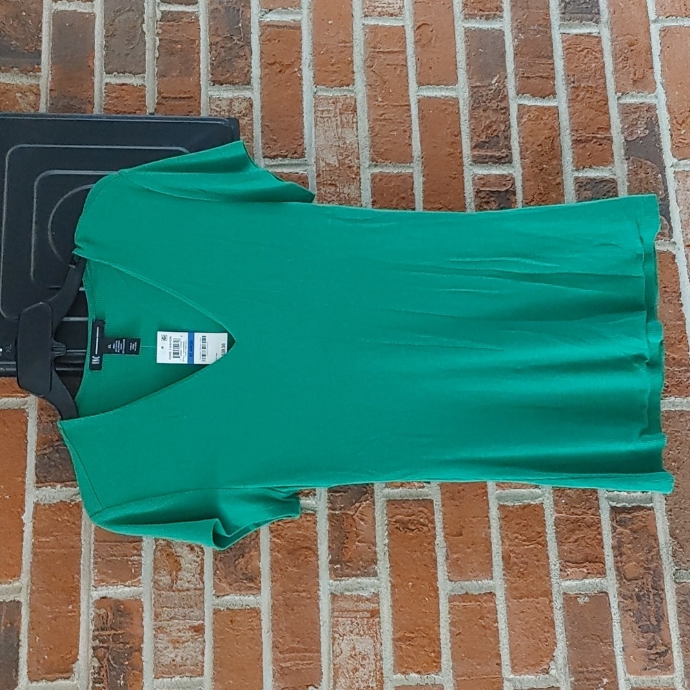 INC Dark Emerald Ribbed V Neck Short Sleeve Top Size XL